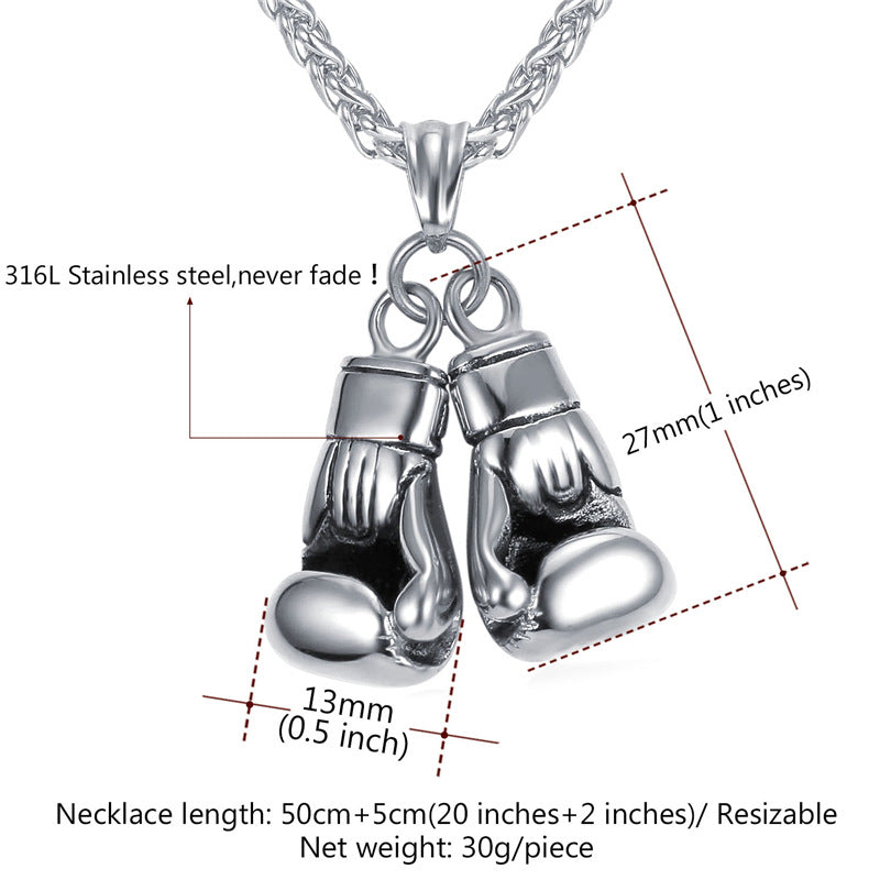 U7 Men Necklace Gold Color Stainless Steel Chain Pair Boxing Glove Pendant Charm Fashion Sport Fitness Jewelry