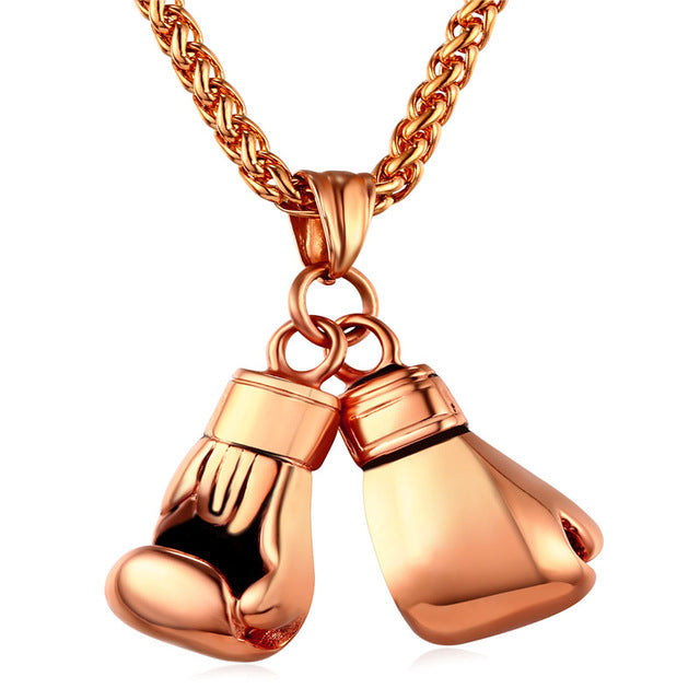 U7 Men Necklace Gold Color Stainless Steel Chain Pair Boxing Glove Pendant Charm Fashion Sport Fitness Jewelry