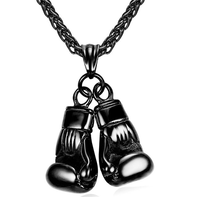 U7 Men Necklace Gold Color Stainless Steel Chain Pair Boxing Glove Pendant Charm Fashion Sport Fitness Jewelry