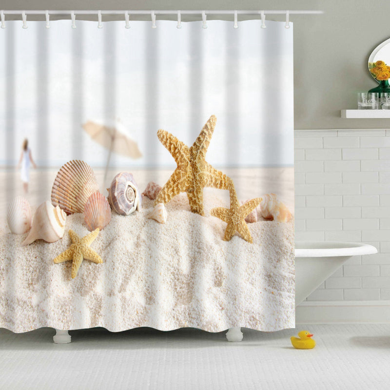 New Colorful Eco-friendly Beach Conch Starfish Shell Polyester  High Quality Washable Bath Decor Shower Curtains