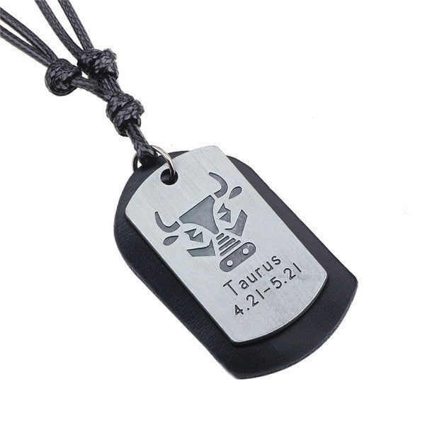 ER Men Leo Virgo Cancer Taurus Gemini Scorpio Libra Necklace 12 Zodiac Necklace Twelve Constellations Male Leather Jewelry LN002