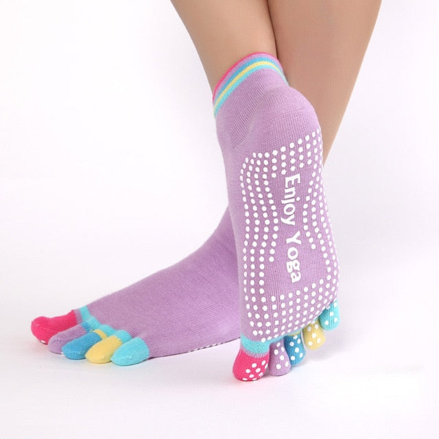 Women's Colorful Anti-Slip Yoga Toe Socks