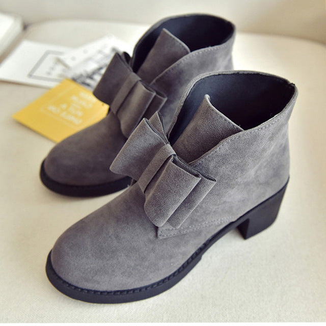 Fashion women ankle boots winter autumn bowtie women boots high heels platform gift Women boots ladies shoes black block heels