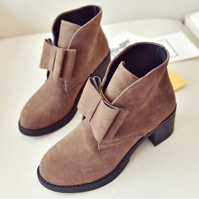 Fashion women ankle boots winter autumn bowtie women boots high heels platform gift Women boots ladies shoes black block heels