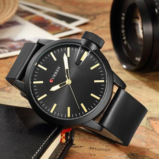 Men's Leather Strap Sports Quartz Wrist Watch