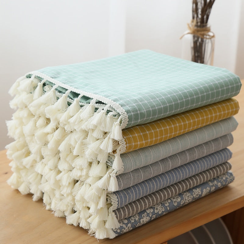 Elegant Tasseled Cotton Linen Tablecloth