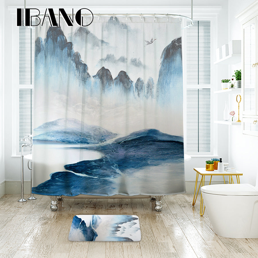 IBANO Landscape Painting Chinese Painting Shower Curtain Waterproof Polyester Fabric Bath Curtain For The Bathroom Decoration