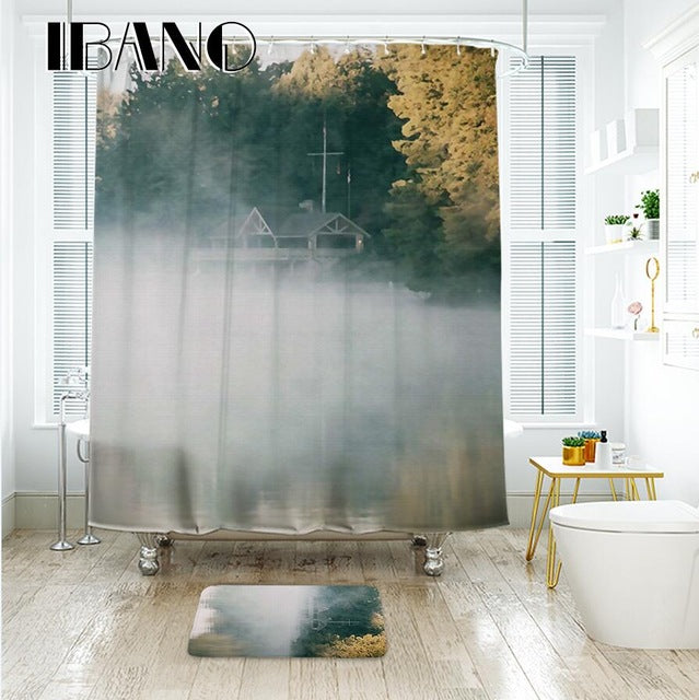 IBANO Landscape Painting Chinese Painting Shower Curtain Waterproof Polyester Fabric Bath Curtain For The Bathroom Decoration