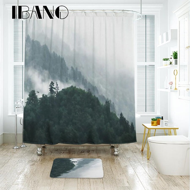IBANO Landscape Painting Chinese Painting Shower Curtain Waterproof Polyester Fabric Bath Curtain For The Bathroom Decoration