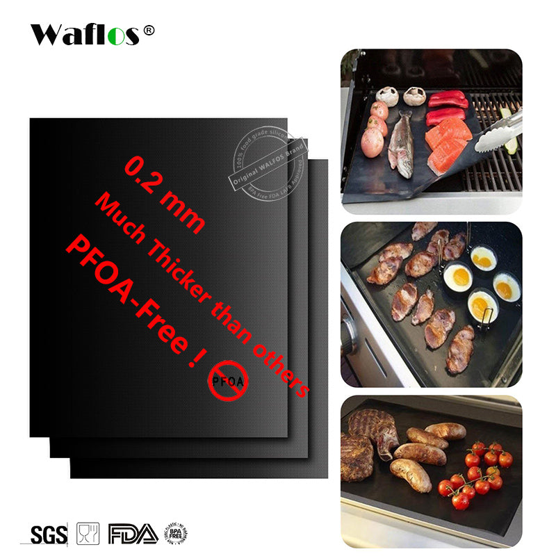 WALFOS Extra thick 0.2mm heat resistant teflon baking mat BBQ Grill Mat Reusable non-stick barbecue grilling sheet liner bbq mat