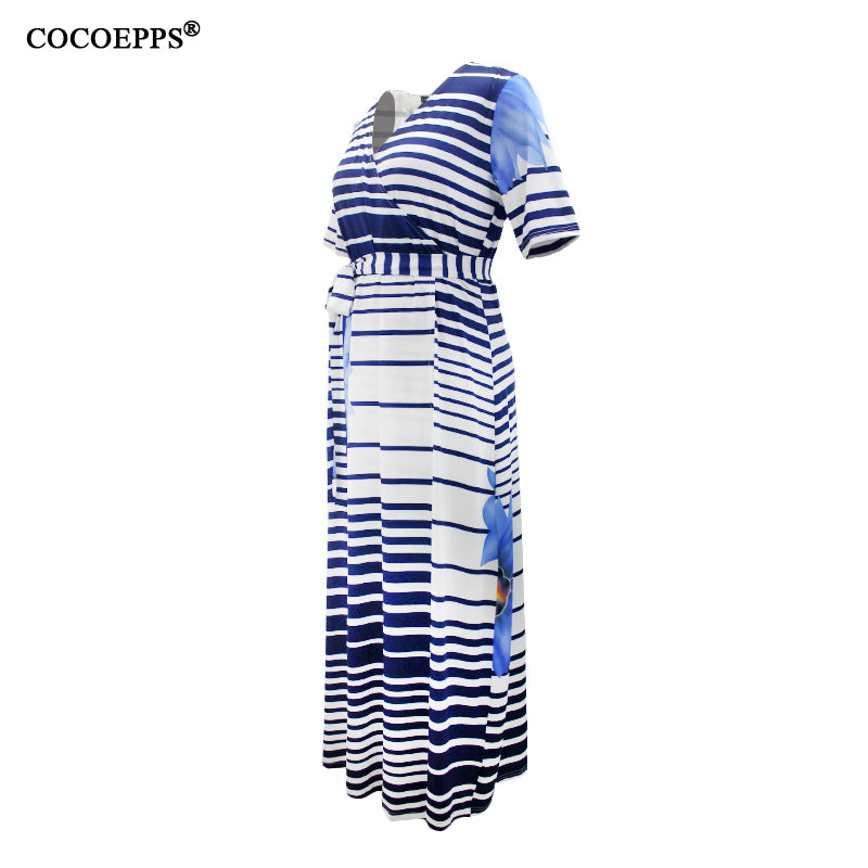 Spring boho Striped Plus Size Maxi Dress Long 5XL 6XL Big Size women clothing New   Large Size sashes Dress Robe Vestido