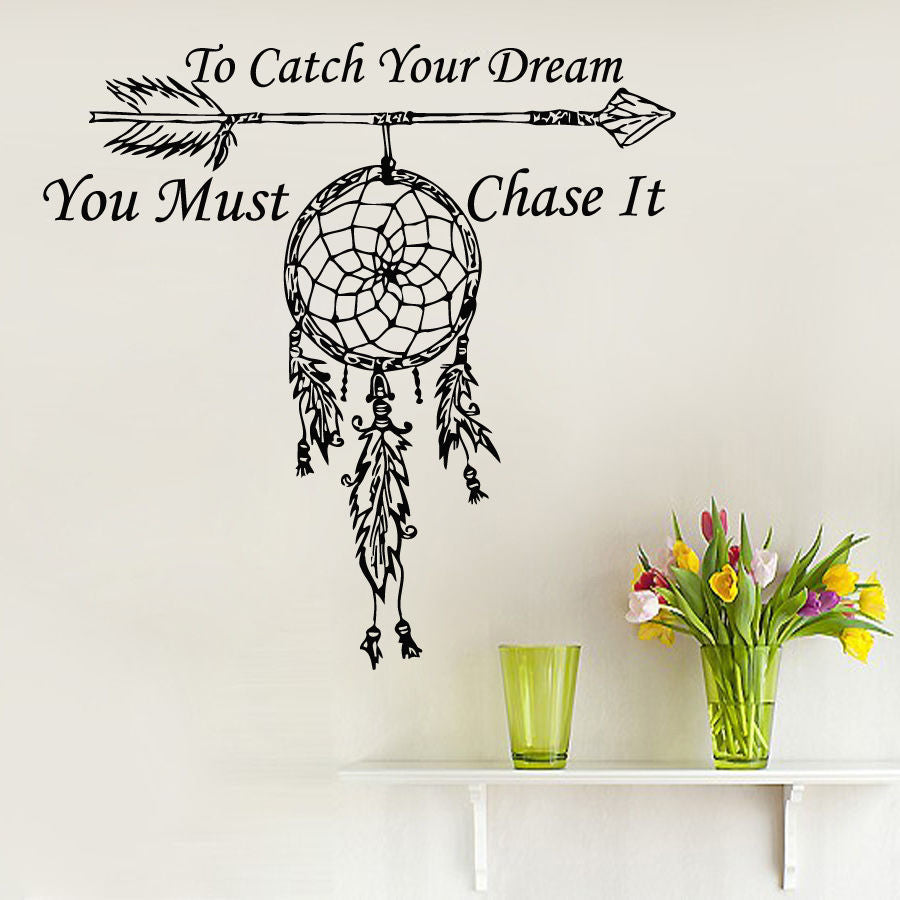 fashion Wall Decals Quote To Catch Your Dream Catcher Vinyl Sticker Feather Arrow os1468