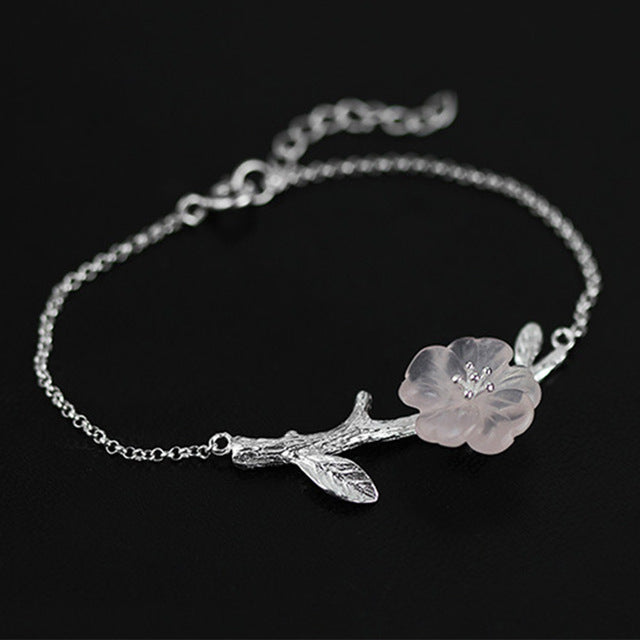 Lotus Fun Real 925 Sterling Silver Natural Crystal Handmade Fine Jewelry Creative Flower in the Rain Design Bracelet for Women