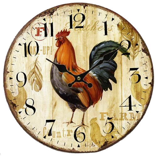 PHFU Vintage Shabby Chic Animals and flowers Style 34cm Wall Clock Home Bedroom Kitchen Quartz (Pattern:Farm)