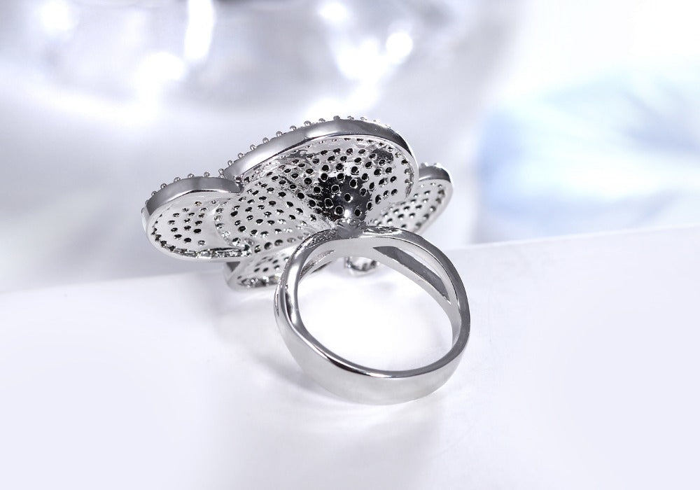 Best Buy Flower Black rings Setting with Black&white Color Cubic Zirconia Stone Special Design rings