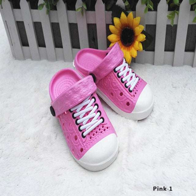 Multicolore Child Imitation Canvas Shoes Lace Hole EVA Beach Sandals Garden Slippers For Girls Boys Kids