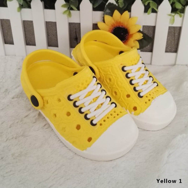 Multicolore Child Imitation Canvas Shoes Lace Hole EVA Beach Sandals Garden Slippers For Girls Boys Kids