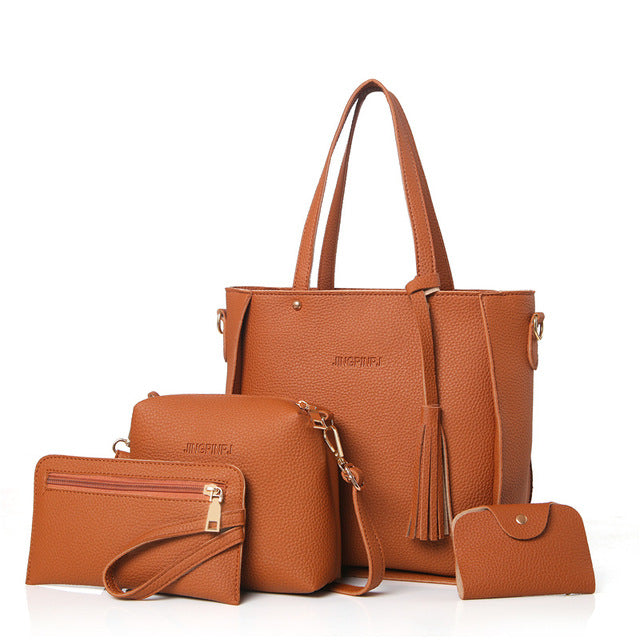 Women Bag Set Top-Handle Big Capacity Female Tassel Handbag Fashion Shoulder Bag Purse Ladies PU Leather Crossbody Bag