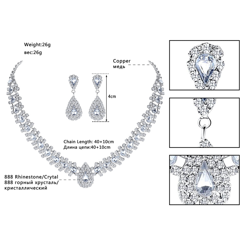 Minlover Silver Color Crystal Bridal Jewelry Sets Wedding Jewelry Earrings Bracelet Necklace Sets TL001+SL022