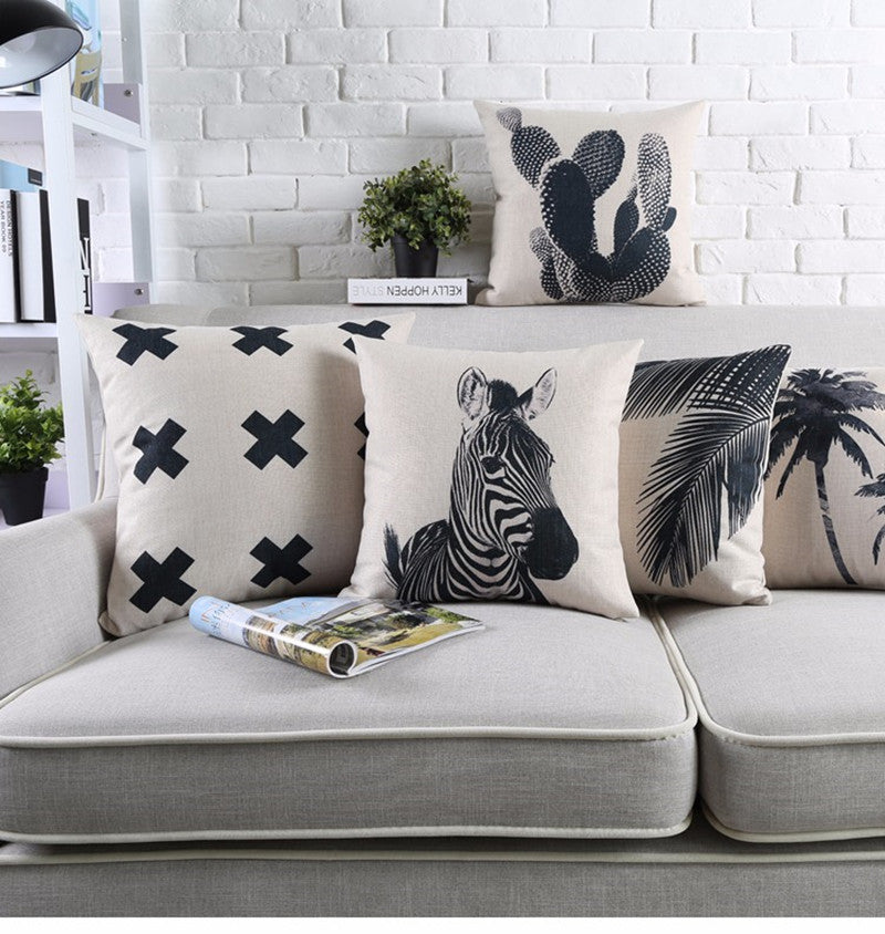 Tropical Style Black And White Geometric Printed Cushion Cover Decorative Sofa Throw Pillow Car Chair Home Decor Pillow Case