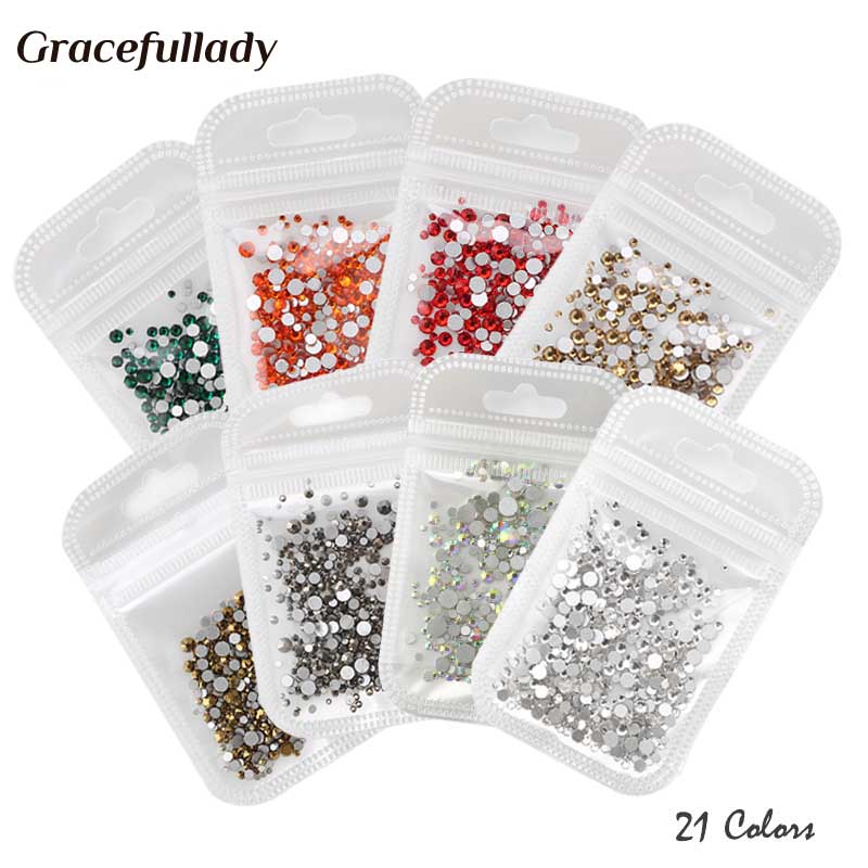 Nail Art Rhinestone 500pcs Mix SS4-SS12 Size Glass Flatback Crystal Non Hotfix Nail Rhinestones For Nails Art 3D Decorations