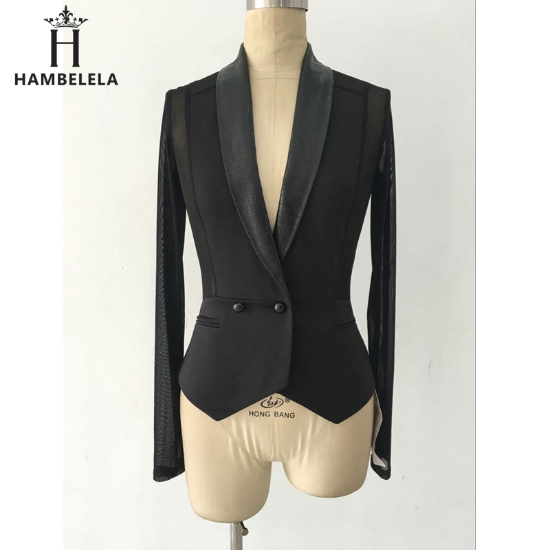 HAMBELELA Spring Autumn Women Slim Blazer Coat Fashion Casual Mesh Long Sleeve One Button Suit Ladies Blazers Work Wear