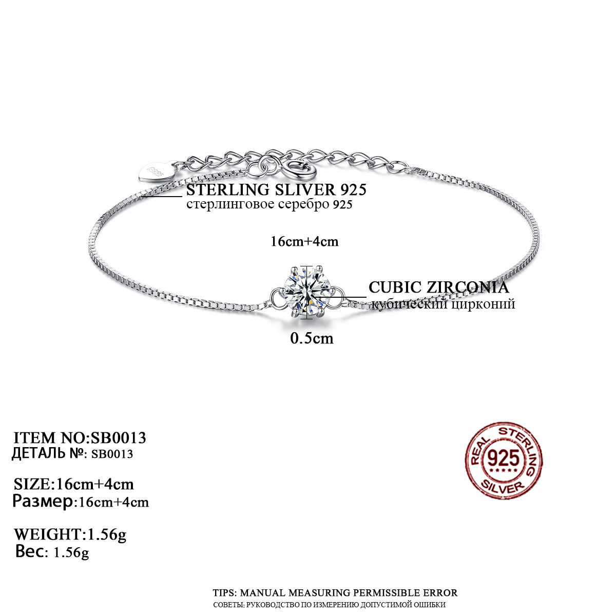 CZCITY 925 Sterling Silver Bracelet for Women Genuine 925 Silver Six Claws Classic Zircon Chain Bracelets Party Jewelry Gift