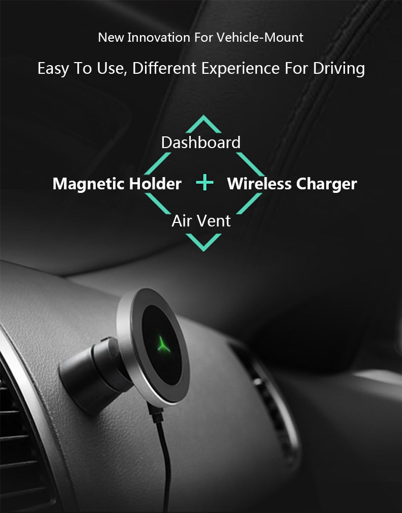 Wireless 360 Rotating Magnetic Phone Mount Car Charger