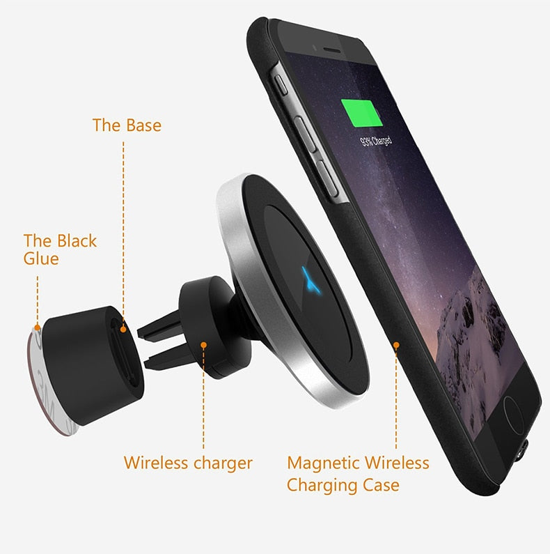 Wireless 360 Rotating Magnetic Phone Mount Car Charger
