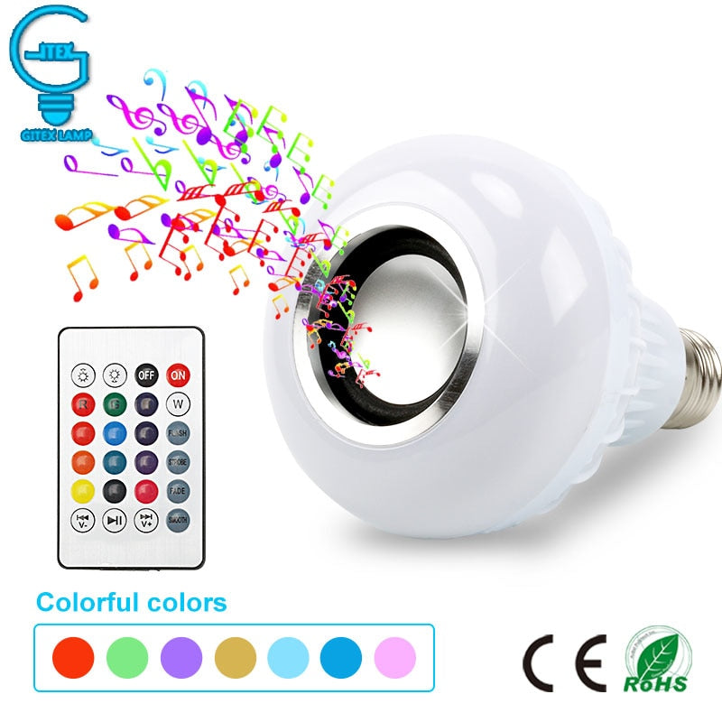 Bluetooth Speaker LED Bulb Light with 24 Keys Remote Control