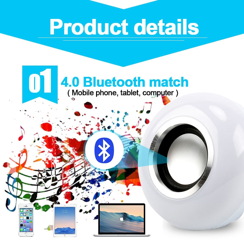 Bluetooth Speaker LED Bulb Light with 24 Keys Remote Control