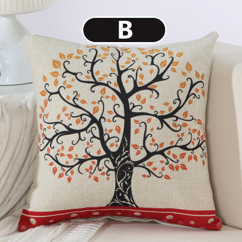 Black Red Tree Pattern Cotton Linen Throw Pillow Cushion