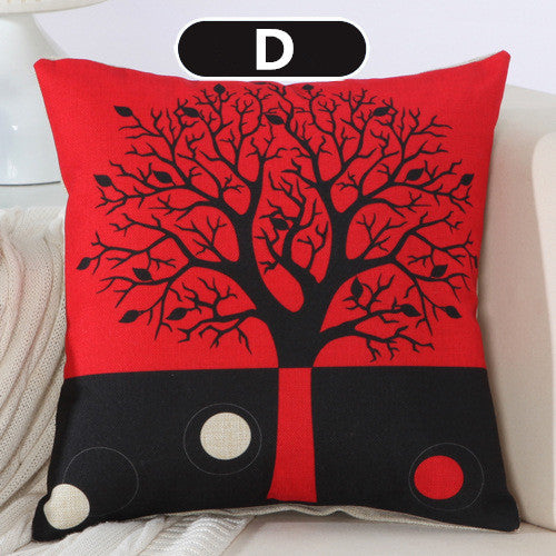 Black Red Tree Pattern Cotton Linen Throw Pillow Cushion