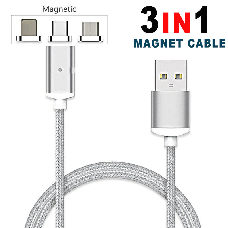 3-in-1 Micro Nylon Magnetic Interchangeable USB Cable for Smart Devices