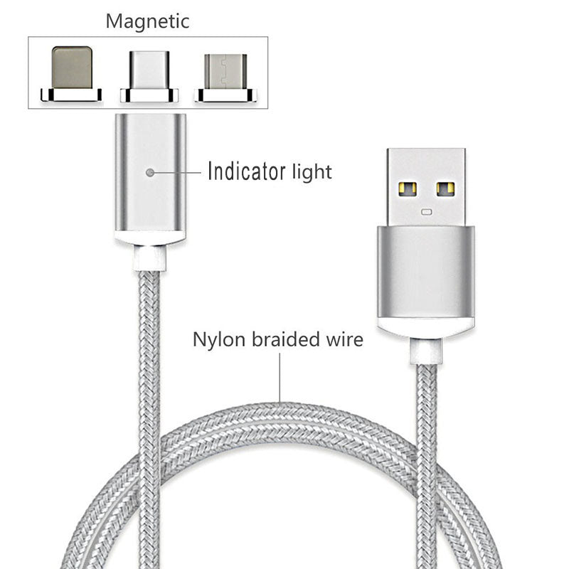 3-in-1 Micro Nylon Magnetic Interchangeable USB Cable for Smart Devices