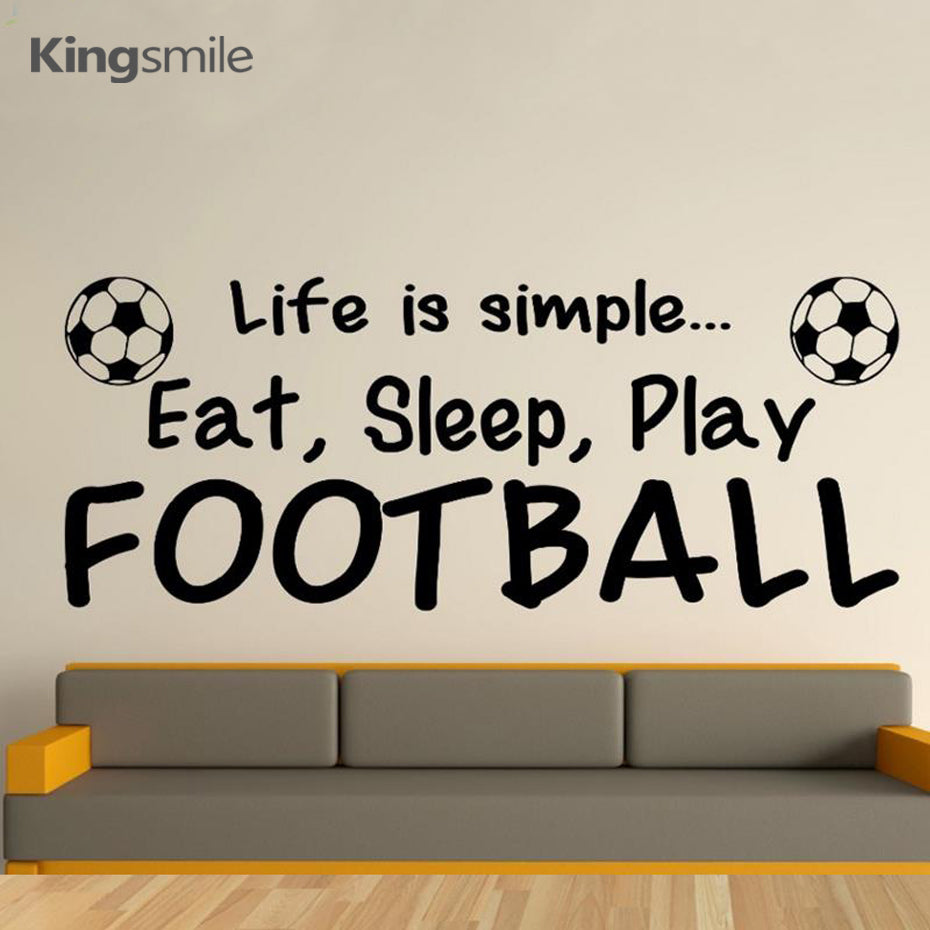 Football Decals Life Is Simple Eat Sleep Play Quotes Wall Sticker Vinyl Sports Art for Boys Bedroom Wall Stickers Size 100x40cm