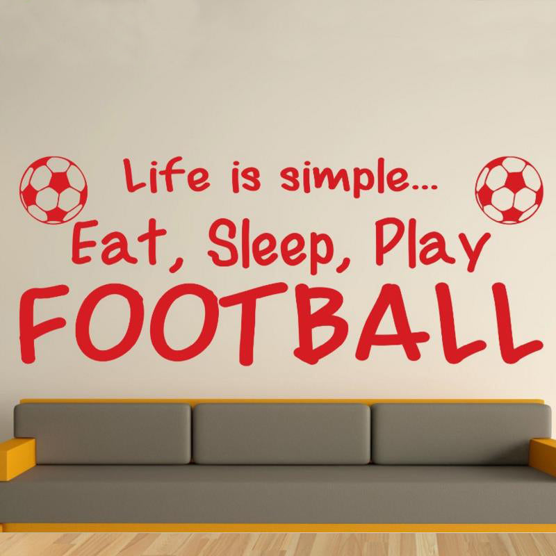 Football Decals Life Is Simple Eat Sleep Play Quotes Wall Sticker Vinyl Sports Art for Boys Bedroom Wall Stickers Size 100x40cm