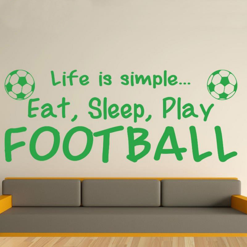 Football Decals Life Is Simple Eat Sleep Play Quotes Wall Sticker Vinyl Sports Art for Boys Bedroom Wall Stickers Size 100x40cm