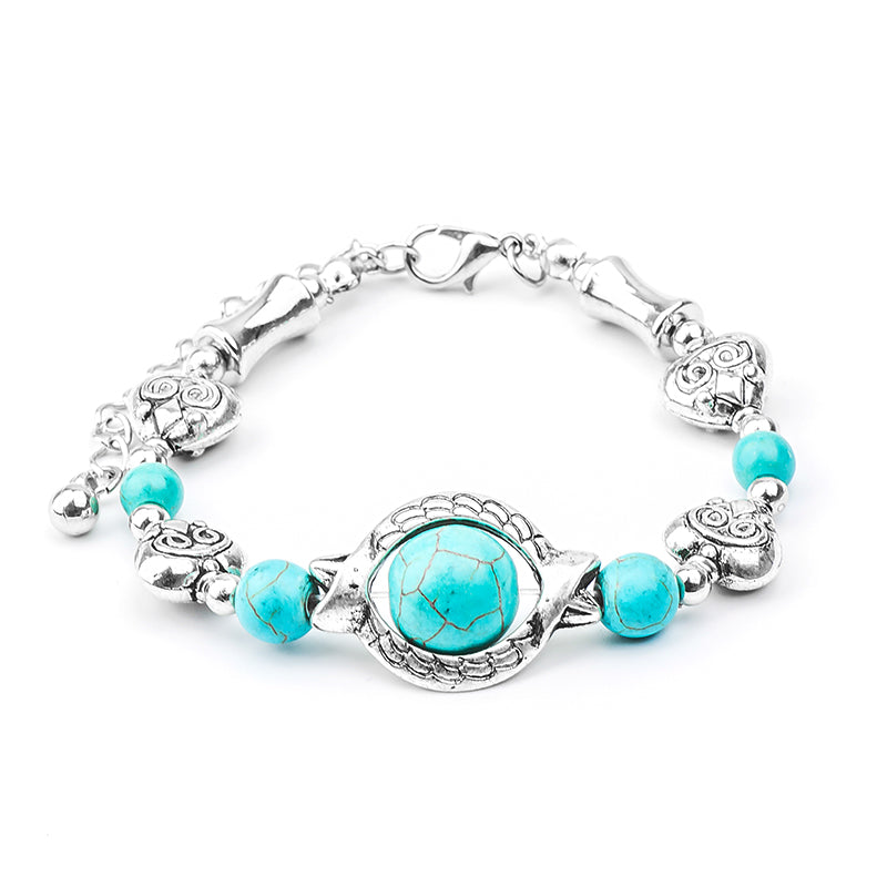SHUANGR Bohemian Style Blue Natural Handmade Bracelets For Women Silver Color Heart Charm Bracelet Vintage Jewelry