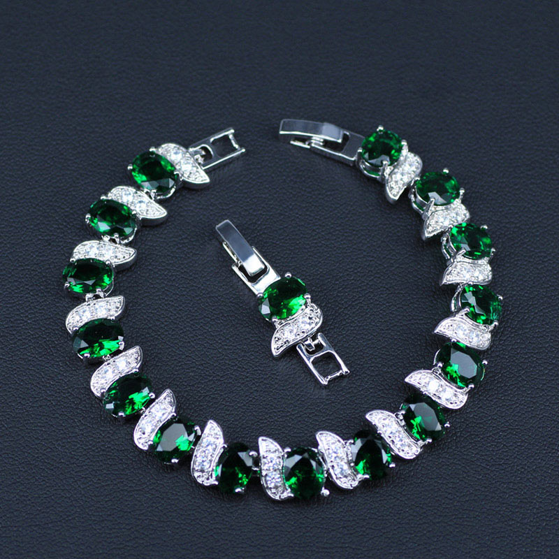 Dubai Style Green CZ White Austrian Crystal 925 Stamp Silver Color Jewelry Sets Earrings/Pendant/Necklace/Rings/Bracelets