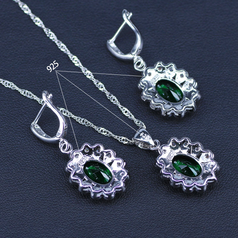 Dubai Style Green CZ White Austrian Crystal 925 Stamp Silver Color Jewelry Sets Earrings/Pendant/Necklace/Rings/Bracelets