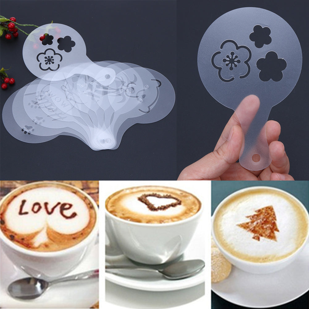 10 Piece: Plastic Barista Coffee Foam Art Stencils