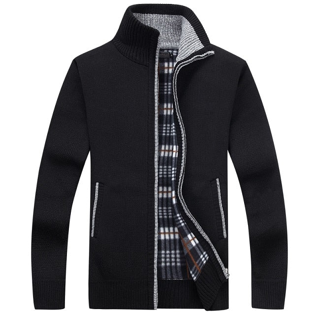 QIMAGE   Men's Sweaters Autumn Winter Warm Cashmere Wool Zipper Pullover Sweaters Man Casual Knitwear Plus Size M-XXXL