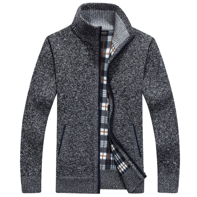 QIMAGE   Men's Sweaters Autumn Winter Warm Cashmere Wool Zipper Pullover Sweaters Man Casual Knitwear Plus Size M-XXXL