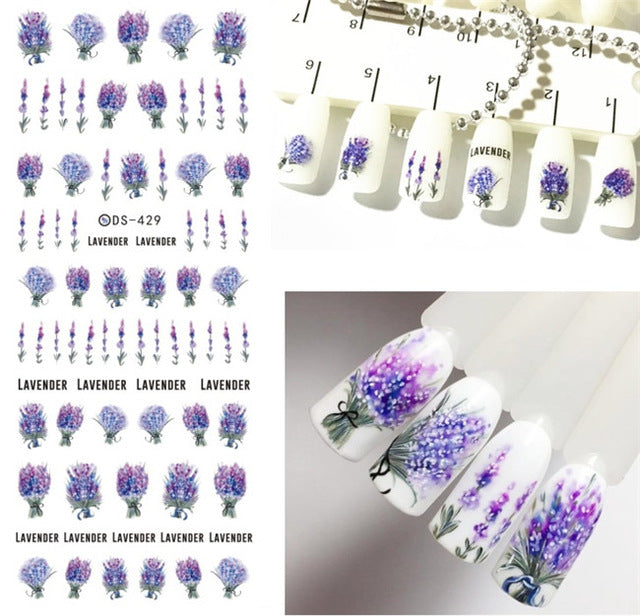 Lavender Flower Water Decals Nail Sticker Purple Blooming Flower Nail Art Decals Nail Art Transfer Sticker Water Slide 1 Sheet
