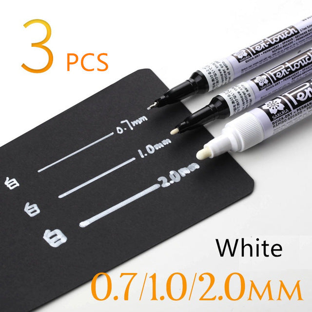 3 Piece: Permanent Metallic Marker Set - Gold, Silver, White