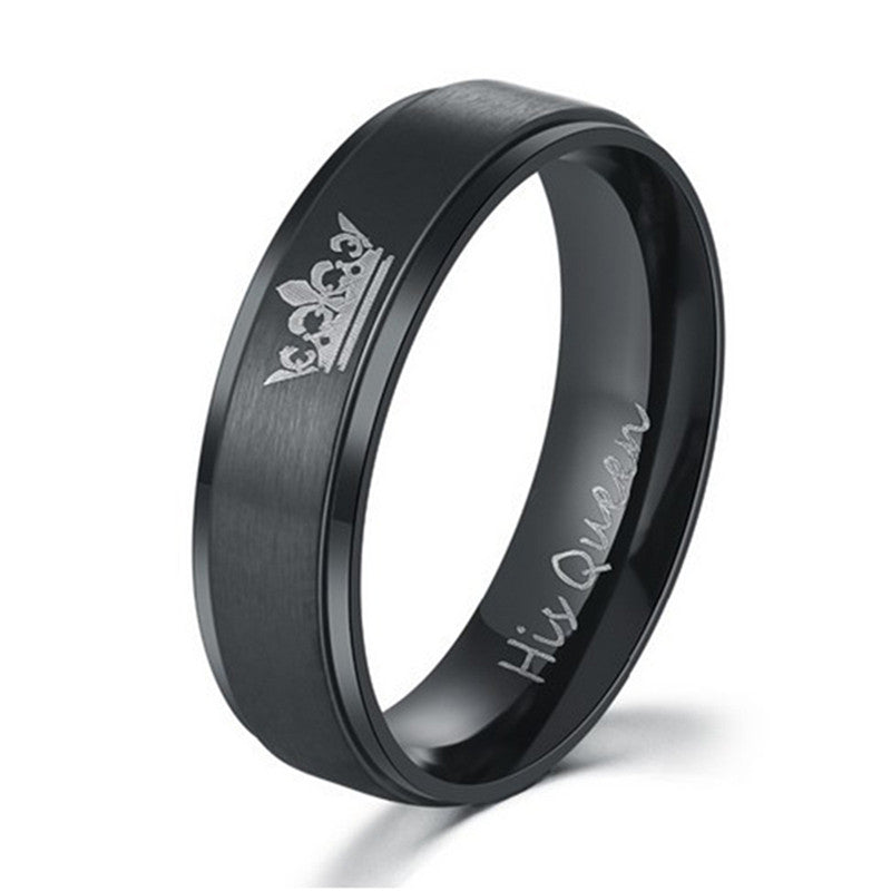 NEWBUY Fashion Couple Wedding Jewelry Black/Silver Color His Queen And Her King Stainless Steel Ring For Lovers