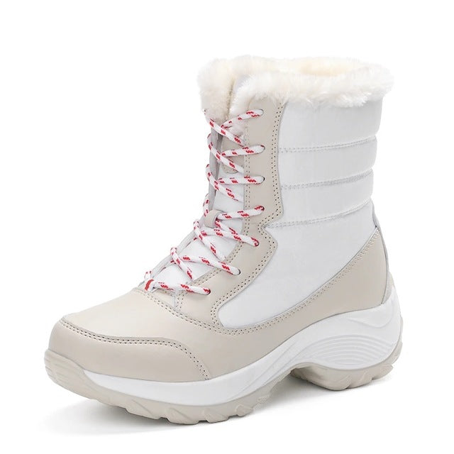 XiaGuoCai Brand Women's Winter Shoes Warm Women Boots With Fur High Quality Snow Boots Lace Up Female Ankle Boots Botas Footwear