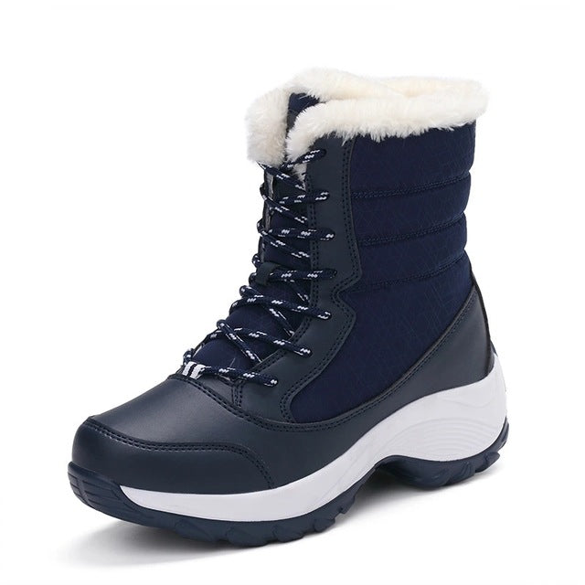 XiaGuoCai Brand Women's Winter Shoes Warm Women Boots With Fur High Quality Snow Boots Lace Up Female Ankle Boots Botas Footwear