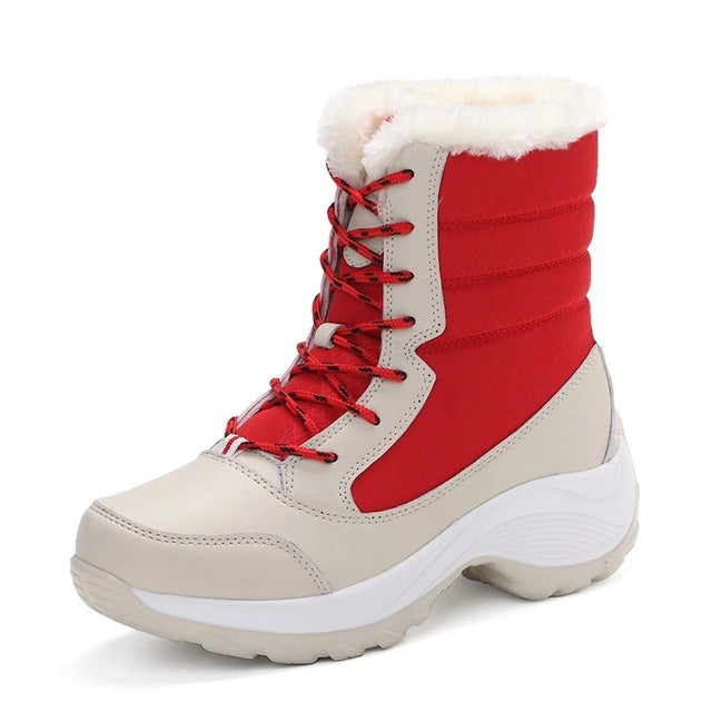 XiaGuoCai Brand Women's Winter Shoes Warm Women Boots With Fur High Quality Snow Boots Lace Up Female Ankle Boots Botas Footwear